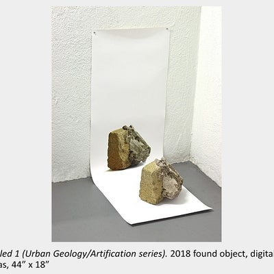 Artwork by Sara Pearson - Untitled 1 (Urban Geology/Artification series). 2018 found object, digital print on canvas, 44” x 18”