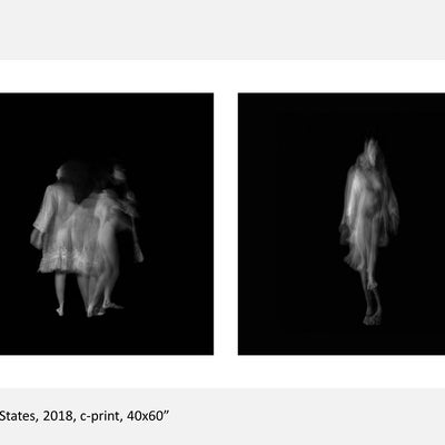 Two long exposure black and white photographs showing person's movement over time