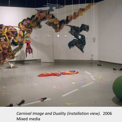 Artwork by Cesar Forero. Carnival Image and Duality (installation view). 2006. Mixed media.