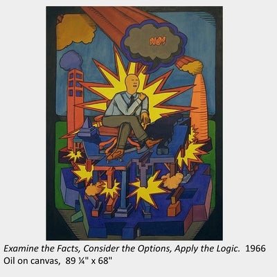 Artwork by Art Green. Examine the Facts, Consider the Options, Apply the Logic. 1966. Oil on canvas. 89 ¼" x 68"