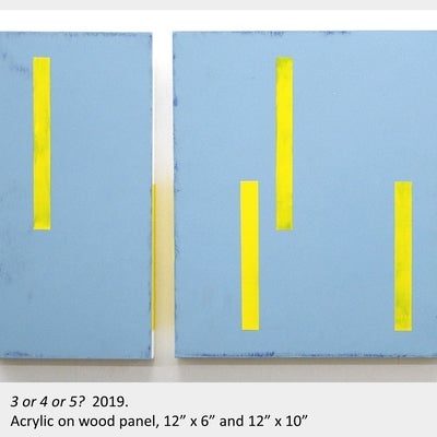 Brubey Hu's artwork "3 or 4 or 5?" 2019, acrylic on wooden panels, 12” x 6” and 12” x 10”
