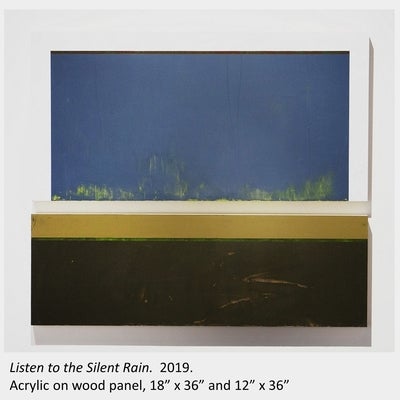 Brubey Hu's artwork "Listen to the Silent Rain", 2019, acrylic on wooden panels, 18” x 36” and 12” x 36”