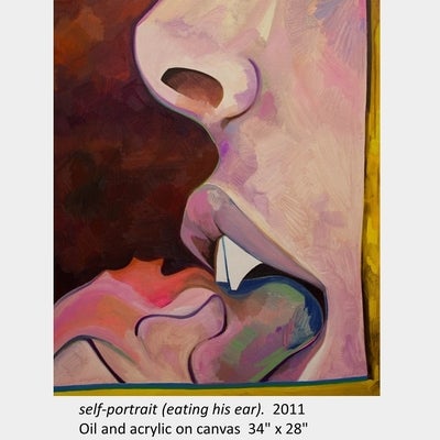 Artwork by Heidi Jahnke. self-portrait (eating his ear). 2011. Oil and acrylic on canvas. 34" x 28"