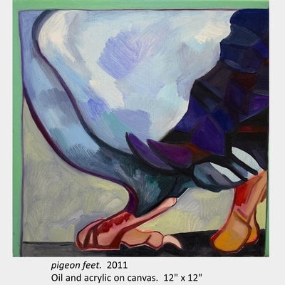 Artwork by Heidi Jahnke. pigeon feet. 2011. Oil and acrylic on canvas. 12" x 12"
