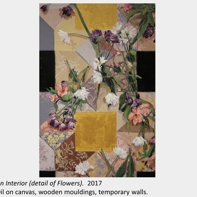 Artwork by Jess Lincoln. An Interior (detail of Flowers), 2017, Oil on canvas, wooden mouldings