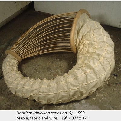 Artwork by Arounna Khounnoraj. Untitled: (dwelling series no. 5). 1999. Maple, fabric and wire. 19" x 37“ x 37"