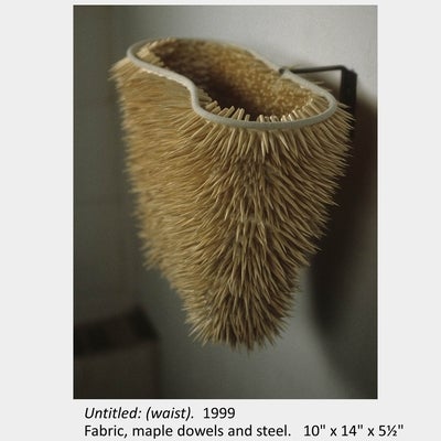 Artwork by Arounna Khounnoraj. Untitled: (waist). 1999. Fabric, maple dowels and steel. 10" x 14" x 5½"