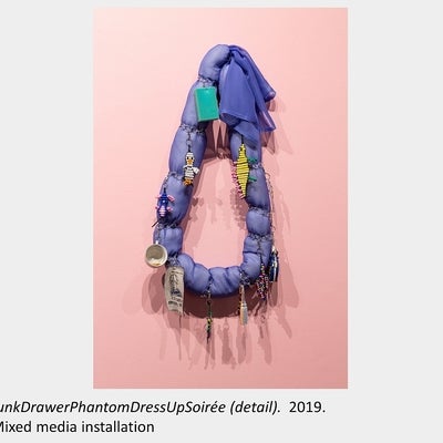 Lauren Prousky's exhibition "JunkDrawerPhantomDressUpSoirée" (detail), 2019, mixed media installation