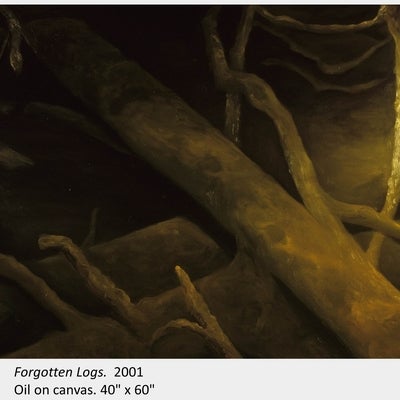 Artwork by Sandra Martin. Forgotten Logs. 2001. Oil on canvas. 40" x 60"