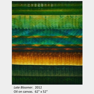 Artwork by Rob Nicholls. Late Bloomer. 2012. Oil on canvas. 62" x 52"