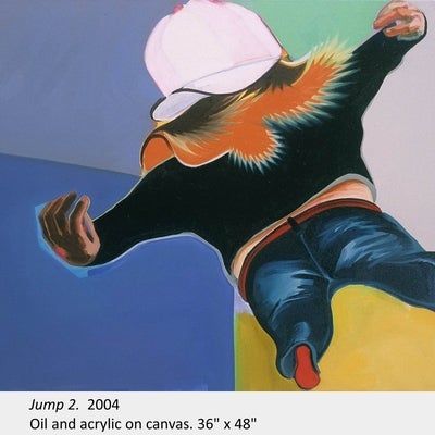 Artwork by Anders Oinonen. Jump 2. 2004. Oil and acrylic on canvas. 36" x 48"