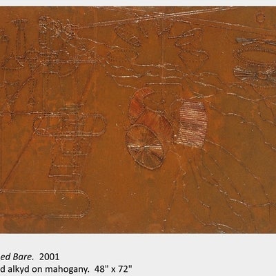 Artwork by Wojciech Olejnik. Stripped Bare. 2001. Oil and alkyd on mahogany. 48" x 72"