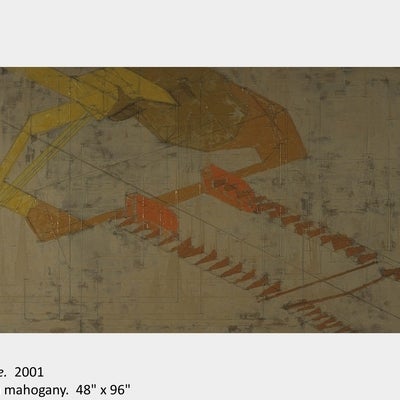 Artwork by Wojciech Olejnik. Bridge. 2001. Oil on mahogany. 48" x 96"