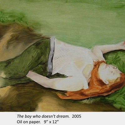 Artwork by Susy Oliveira. The boy who doesn't dream. 2005. Oil on paper. 9” x 12”