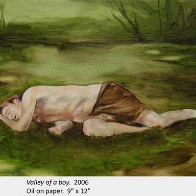 Artwork by Susy Oliveira. Valley of a boy. 2006. Oil on paper. 9” x 12”
