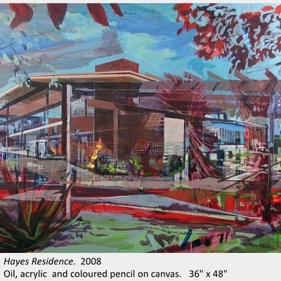 Artwork by James Olley. Hayes Residence. 2008. Oil, acrylic and coloured pencil on canvas. 36" x 48"