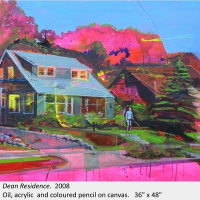 Artwork by James Olley. Dean Residence. 2008. Oil, acrylic and coloured pencil on canvas. 36" x 48"