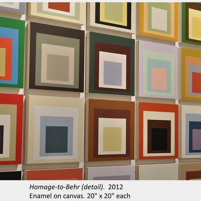 Artwork by Josh Peressotti. Homage-to-Behr (detail). 2012. Enamel on canvas. 20" x 20" each