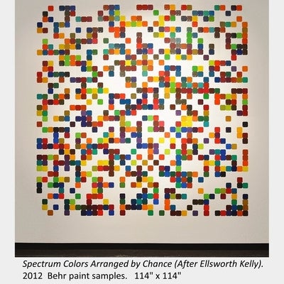 Artwork by Josh Peressotti. Spectrum Colors Arranged by Chance (After Ellsworth Kelly). 2012. Behr paint samples. 114" x 114"