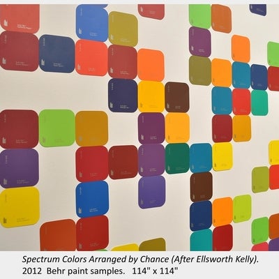 Artwork by Josh Peressotti. Spectrum Colors Arranged by Chance (After Ellsworth Kelly) detail. 2012. Behr paint samples.