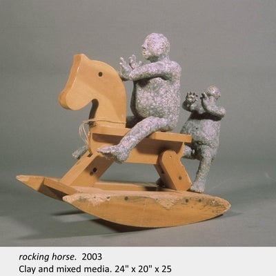 Artwork by Kasia Piech. rocking horse. 2003. Clay and mixed media. 24" x 20" x 25"