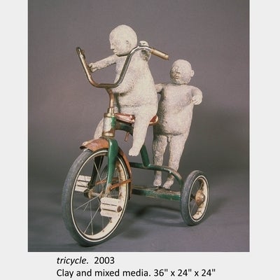 Artwork by Kasia Piech. tricycle. 2003. Clay and mixed media. 36" x 24" x 24"