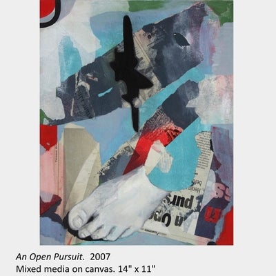 Artwork by Monika Raciborski. An Open Pursuit. 2007. Mixed media on canvas. 14" x 11"