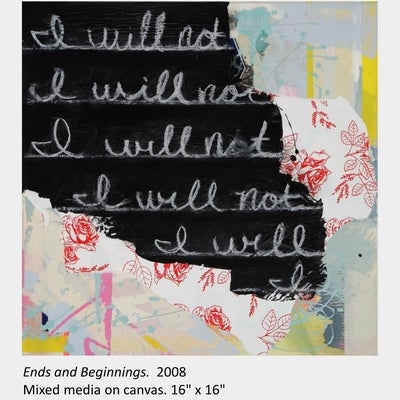 Artwork by Monika Raciborski. Ends and Beginnings. 2008. Mixed media on canvas. 16" x 16"