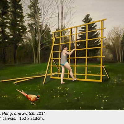 Artwork by Amanda Rhodenizer. Bank, Hang, and Switch. 2014. Oil on canvas.   152 x 213cm.