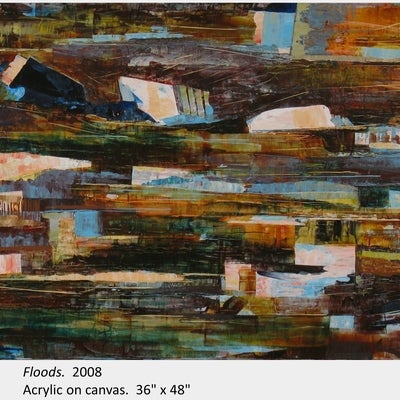 Artwork by Joanna Asha Roznowski. Floods. 2008. Acrylic on canvas. 36" x 48"