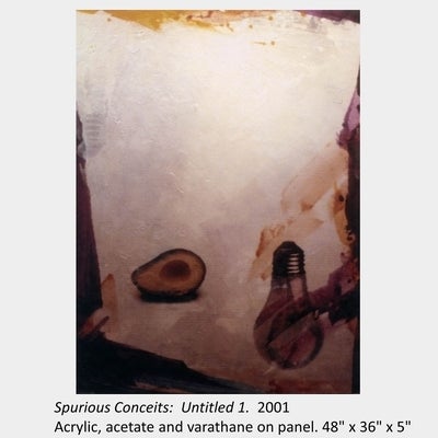Artwork by Ronald Salway. Spurious Conceits:  Untitled 1. 2001. Acrylic, acetate and varathane on panel. 48" x 36" x 5"