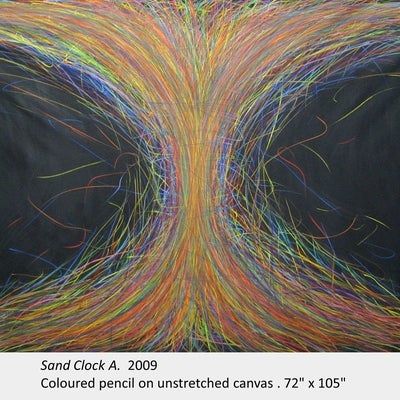 Artwork by Ram Samocha. Sand Clock A. 2009. Coloured pencil on unstretched canvas. 72" x 105"