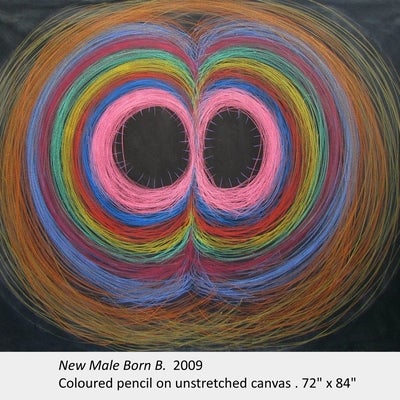 Artwork by Ram Samocha. New Male Born B. 2009. Coloured pencil on unstretched canvas. 72" x 84"