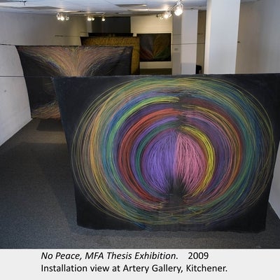 Artwork by Ram Samocha. No Peace, MFA Thesis Exhibition. 2009. Installation view at Artery Gallery, Kitchener.