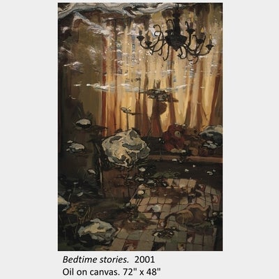 Artwork by Scott Sawtell. Bedtime stories. 2001. Oil on canvas. 72" x 48"