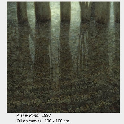 Artwork by Shi Le. A Tiny Pond. 1997. Oil on canvas. 100 x 100 cm.