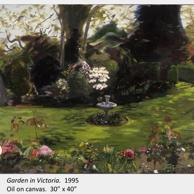 Artwork by Joanna Strong. Garden in Victoria. 1995. Oil on canvas. 30” x 40”