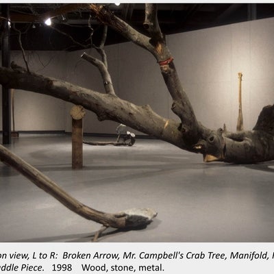 Artwork by Chris Stones. Installation view, L to R:  Broken Arrow, Mr. Campbell's Crab Tree, Manifold, Holland's Beach, Paddle