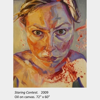 Artwork by Miranda Urbanski. Staring Contest. 2009. Oil on canvas. 72" x 60"
