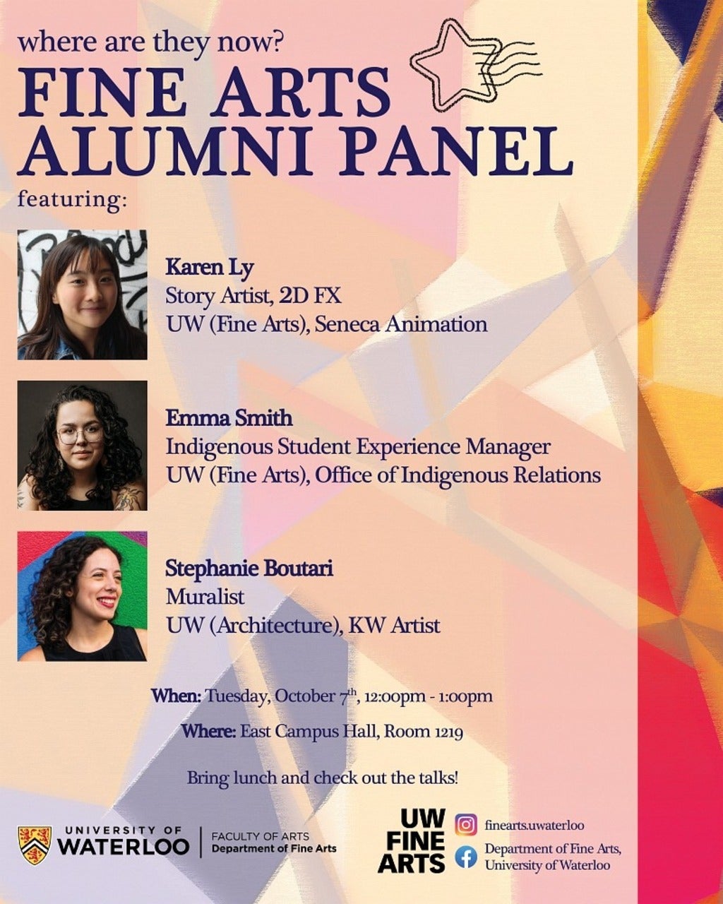 Poster for panel by Fine Arts Alumni on October 7 2025.  All poster information is in event posting.