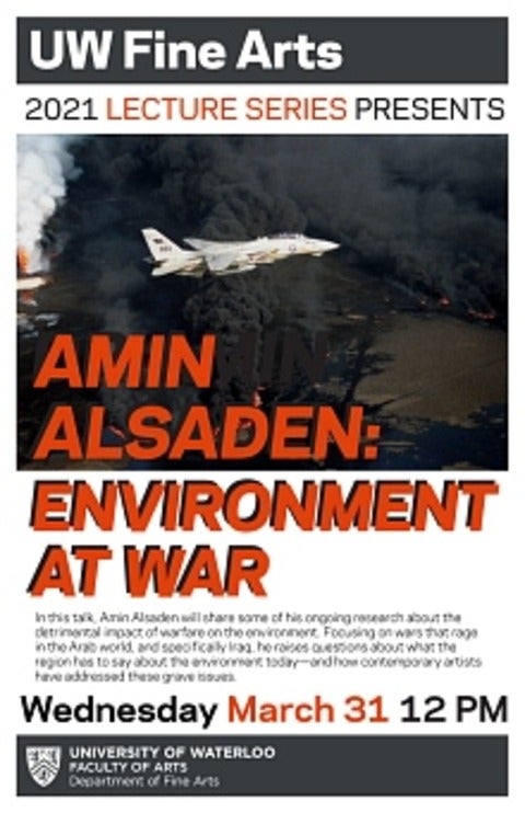 UW Fine Arts lecture series poster presenting Amin Alsaden