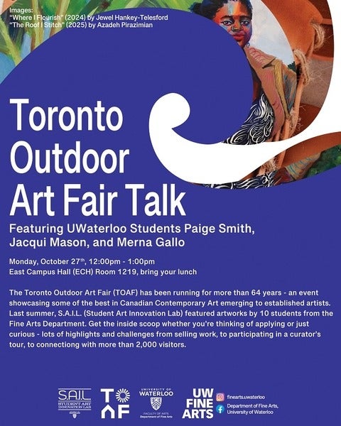 Poster for Toronto Outdoor Art Fair Talk on October 27 at noon.  All poster information is in event posting.