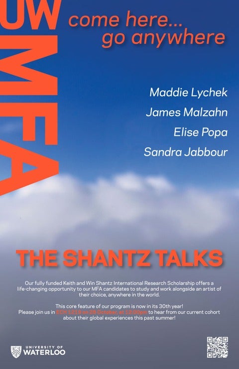 Poster for the 2025 Shantz Talks.  All poster text is in the event listing.