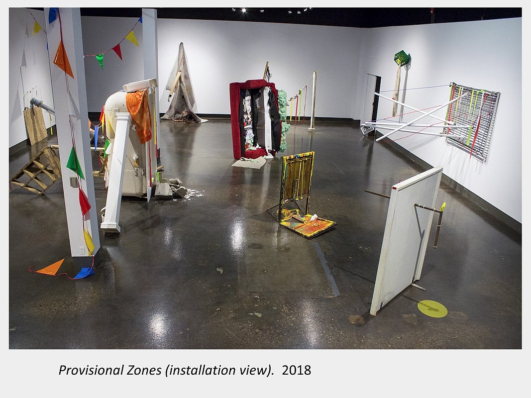 Artwork by Aaron MacLean. Provisional Zones (installation view), 2018, mixed media installation.