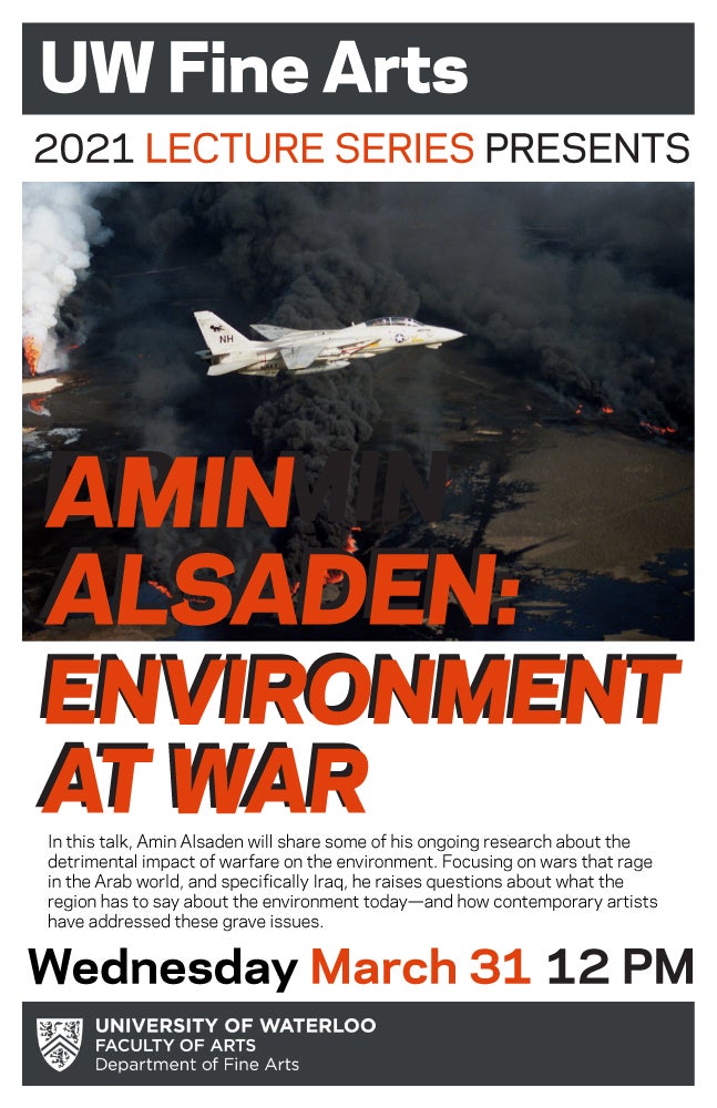 UW Fine Arts lecture series poster presenting Amin Alsaden