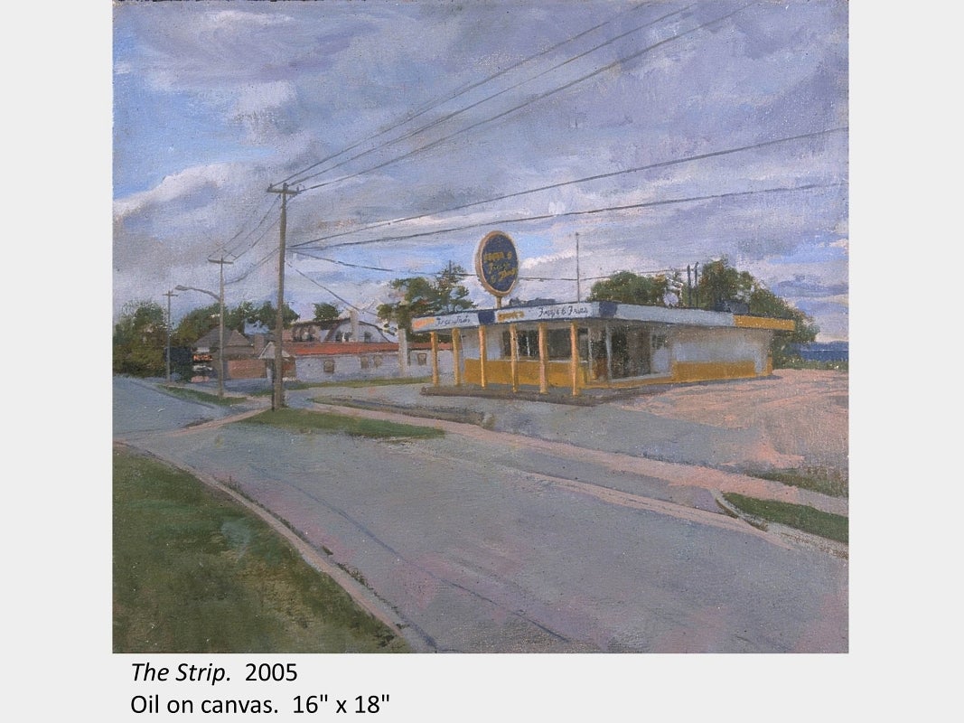 Artwork by Scott Anderson. The Strip. 2005. Oil on canvas. 16" x 18"
