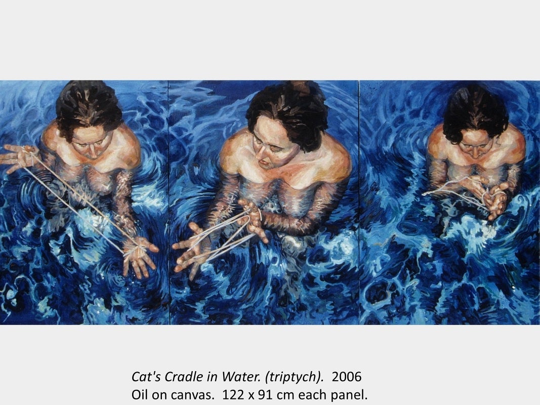 Artwork by Stephanie Bush. Cat's Cradle in Water. (triptych). 2006. Oil on canvas. 122 x 91 cm each panel.