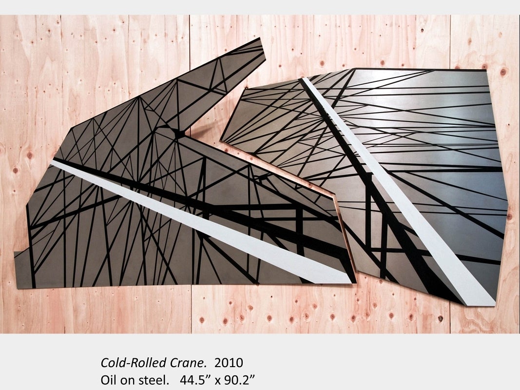Artwork by Michael Capobianco. Cold-Rolled Crane. 2010. Oil on steel. 44.5” x 90.2"
