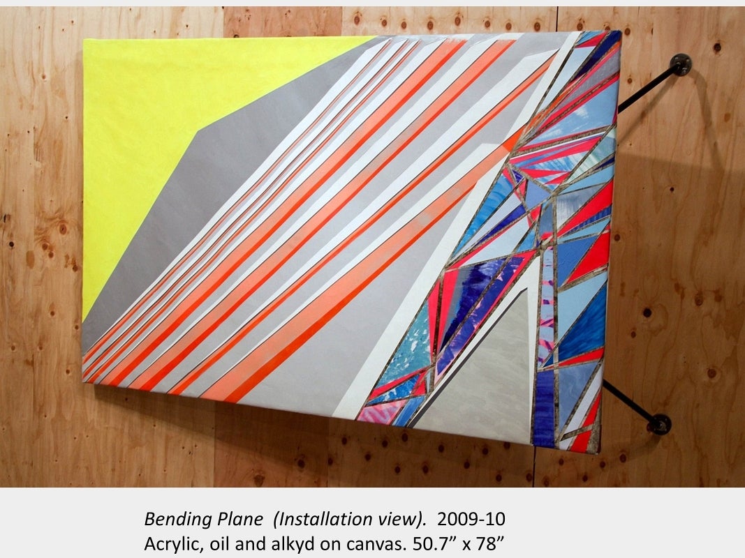 Artwork by Michael Capobianco. Bending Plane (Installation view). 2009-10. Acrylic, oil and alkyd on canvas. 50.7” x 78”