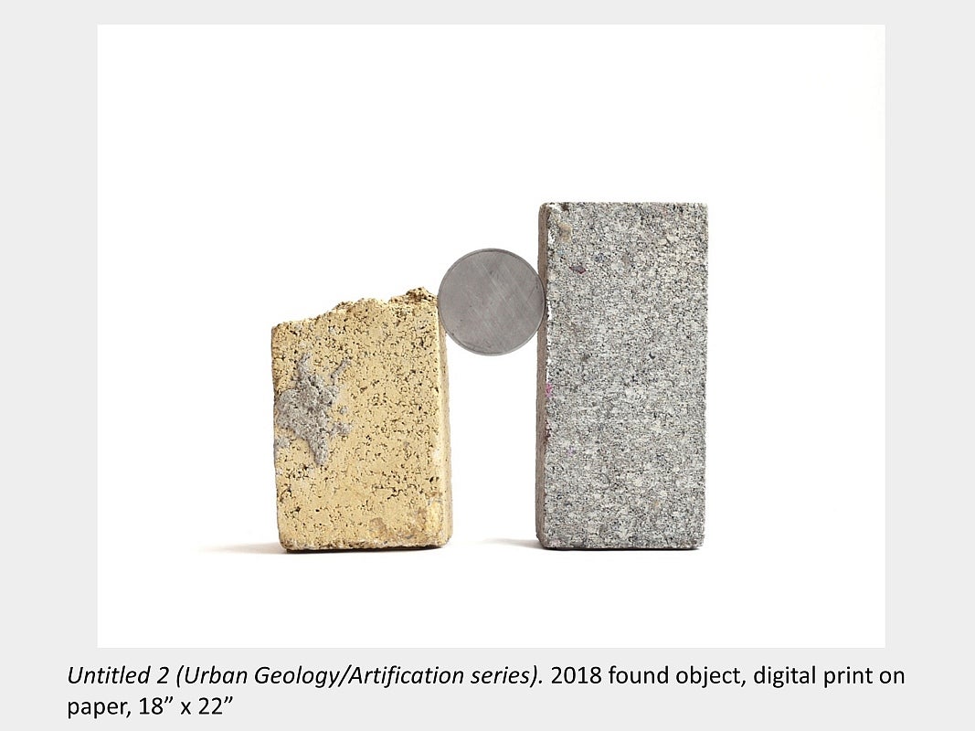 Artwork by Sara Pearson - Untitled 2 (Urban Geology/Artification series). 2018 found object, digital print on paper, 18” x 22”